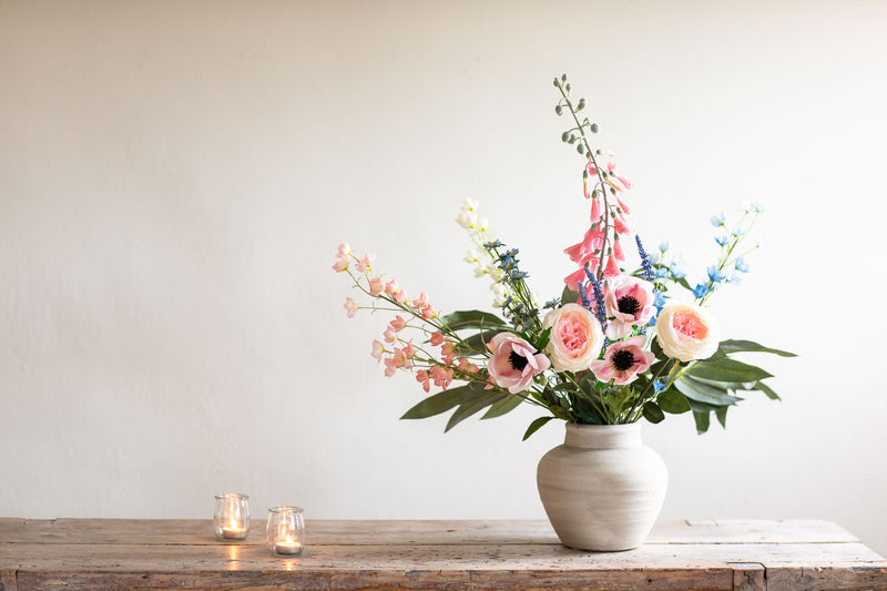 Faux Foxglove, Rose & Wildflower Arrangement