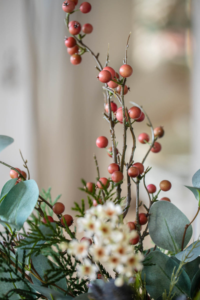 Red Berry and Wax Flowers Wreath