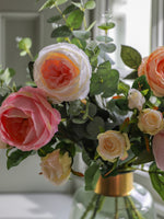 Faux peony, rose and eucalyptus floral arrangement