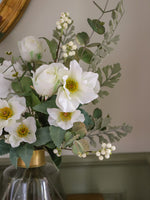 Faux Helleborus Niger, Snowberry & Gilded Eucalyptus