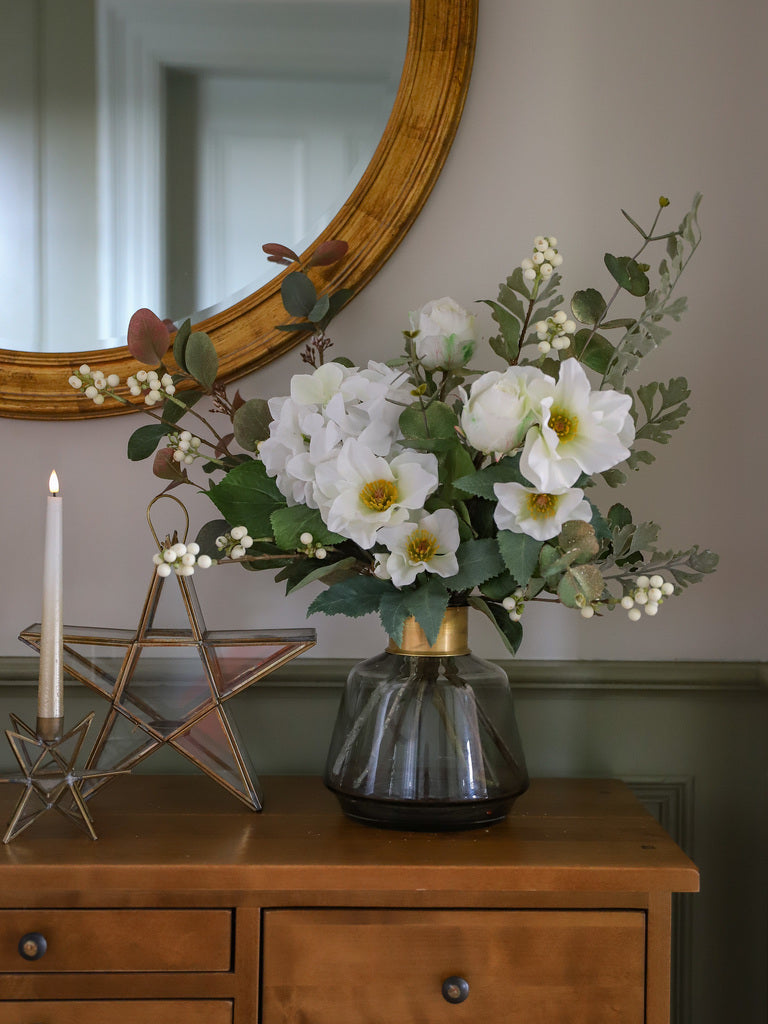 Faux Helleborus Niger, Snowberry & Gilded Eucalyptus