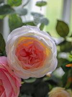 Faux peony, rose and eucalyptus floral arrangement
