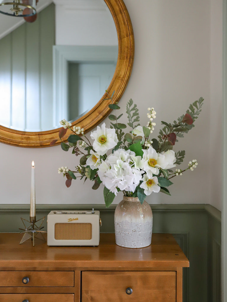 Faux Helleborus Niger, Snowberry & Gilded Eucalyptus
