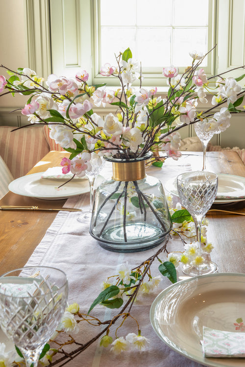 White artificial cherry blossom runner