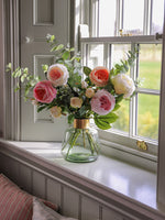 Faux peony, rose and eucalyptus floral arrangement
