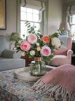Faux peony, rose and eucalyptus floral arrangement